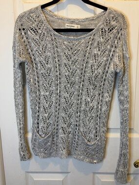 Abercrombie & Fitch Heather Gray Open-Knit Scoop Neck Sweater